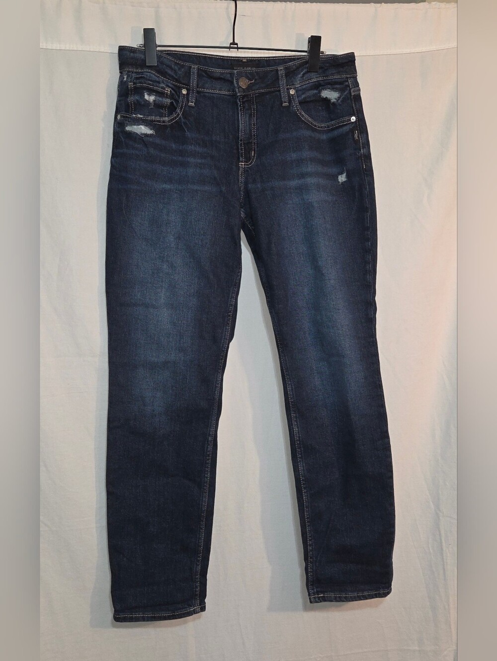 Silver Jeans Size 31 Boyfriend Dark Wash Distressed Straight Leg Women's Jeans